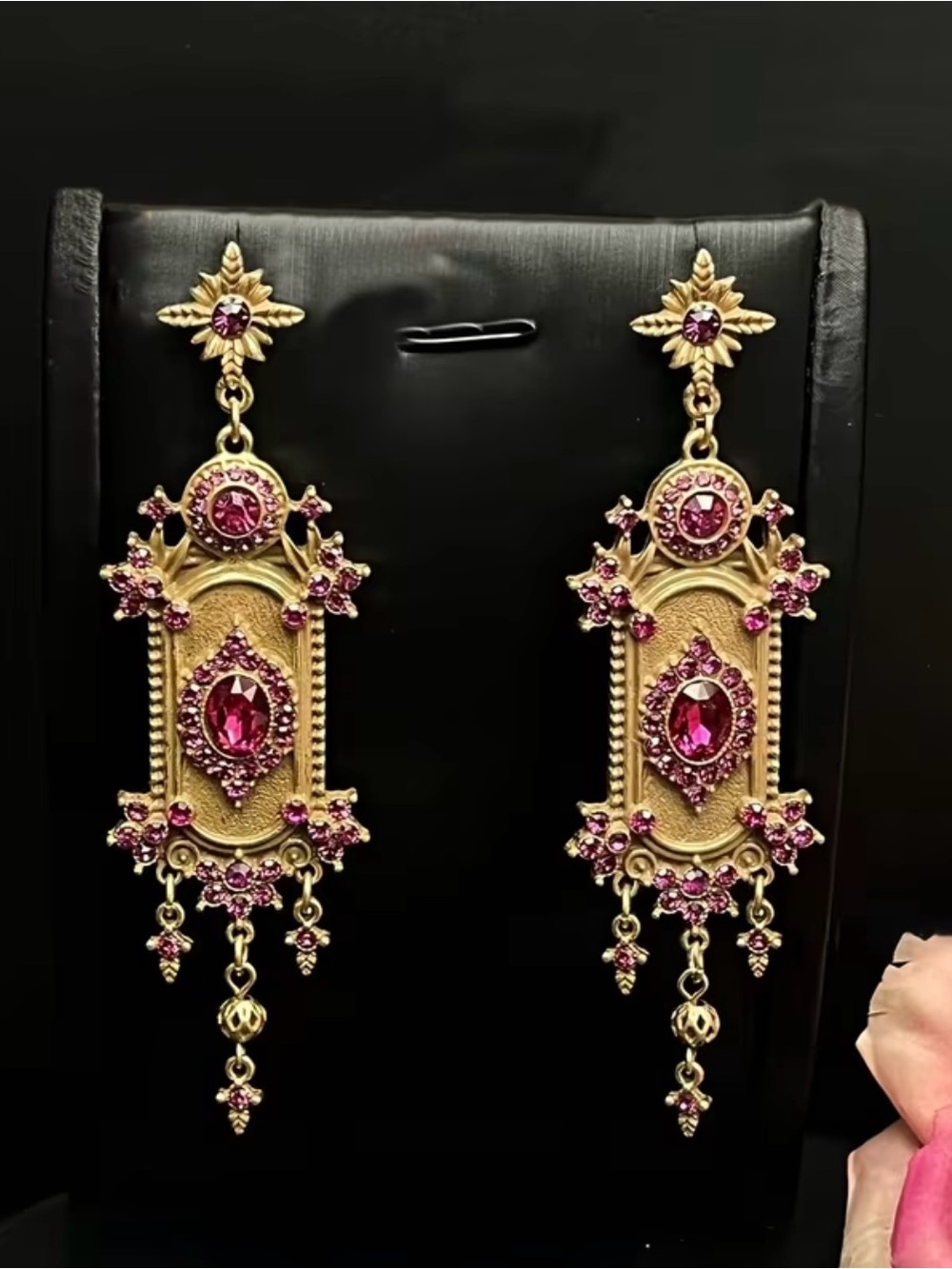 NEW! Vintage Style Gold-Plated Pink Gem Drop Earrings. Luxury Earrings (A3-92) - Picture 4 of 4